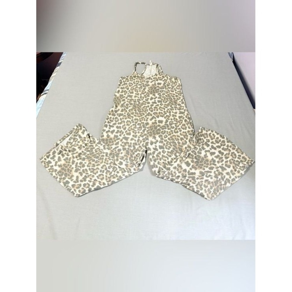7th Ray Womens Leopard Print Racerback Wide Leg Jumpsuit Medium J-2400